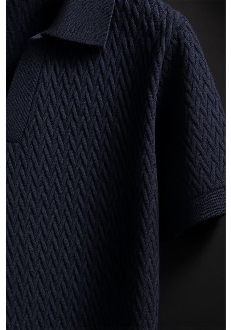 Men's blue textured knit polo shirt by Paolo Pecora Milano. A refined summer garment perfect for casual chic looks. PAOLO PECORA |  | A037 F3006685